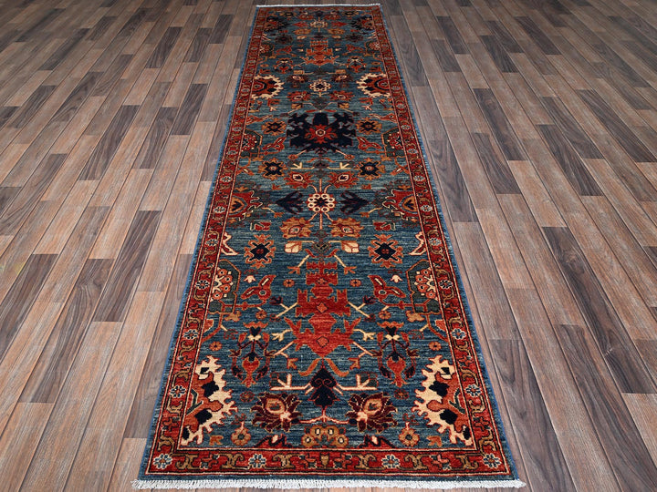 2'9" x 9'9" New Hand Knotted Blue Wool Runner Oriental Rug - MOA1021108