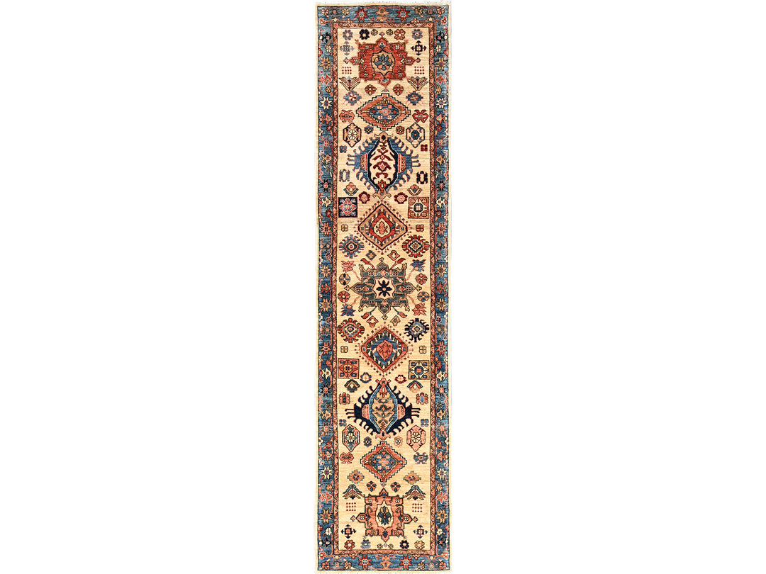 2'9" x 11'9" New Hand Knotted Ivory Wool Runner Oriental Rug - MOA1021109