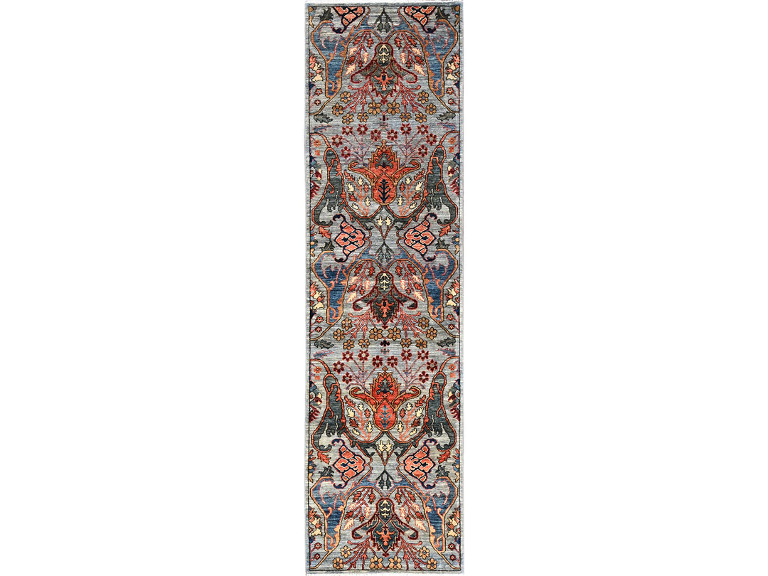 2'8" x 10'1" New Hand Knotted Grey Wool Runner Oriental Rug - MOA1021111