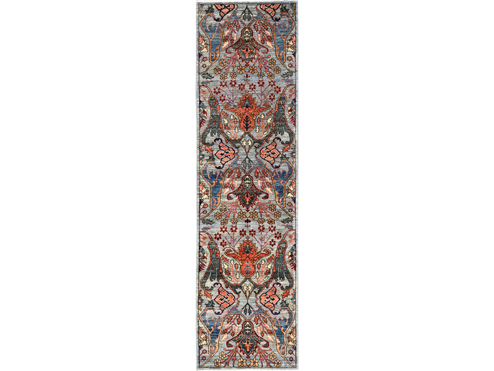 2'8" x 10'1" New Hand Knotted Grey Wool Runner Oriental Rug - MOA1021111