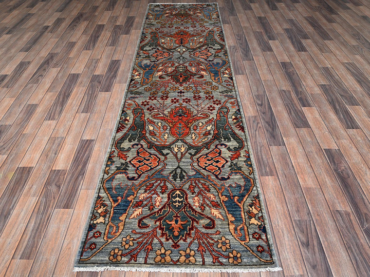 2'8" x 10'1" New Hand Knotted Grey Wool Runner Oriental Rug - MOA1021111