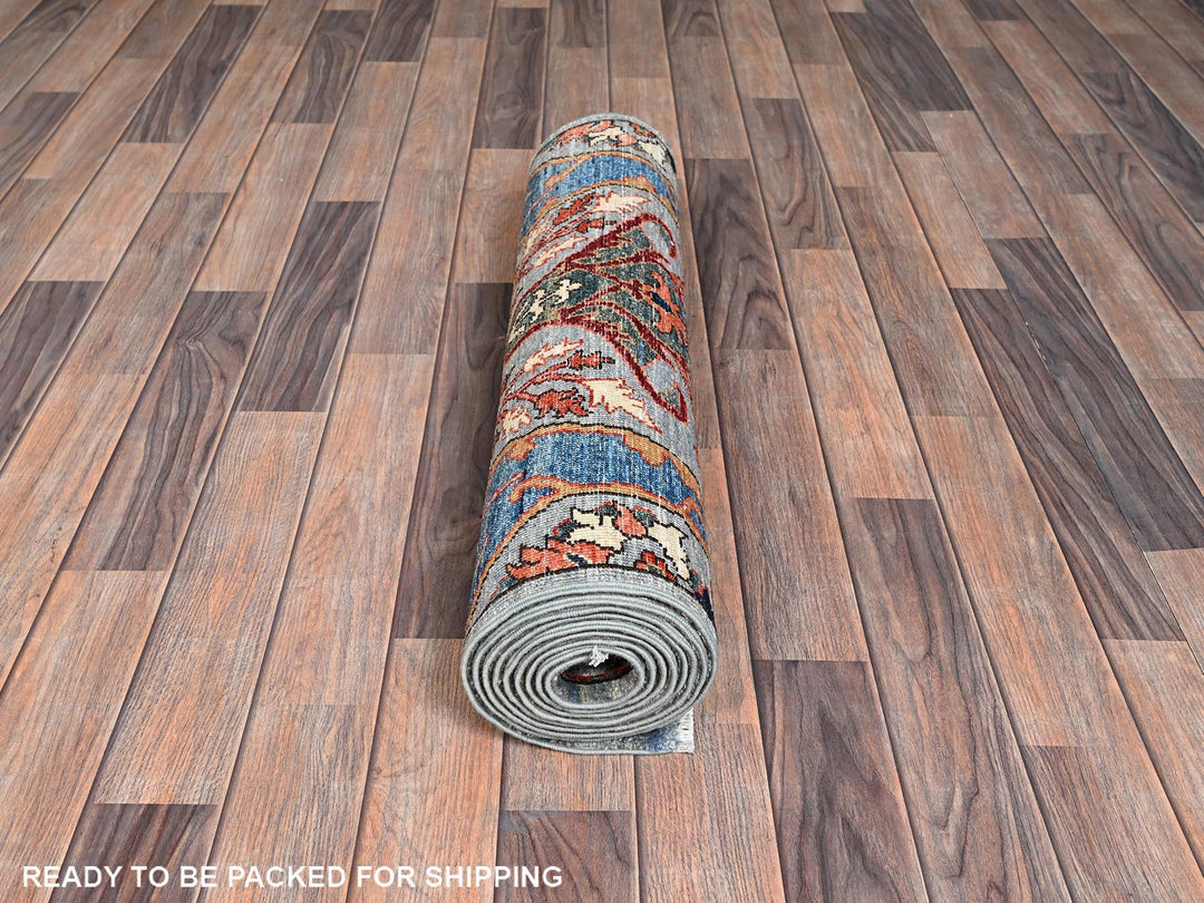 2'8" x 10'1" New Hand Knotted Grey Wool Runner Oriental Rug - MOA1021111