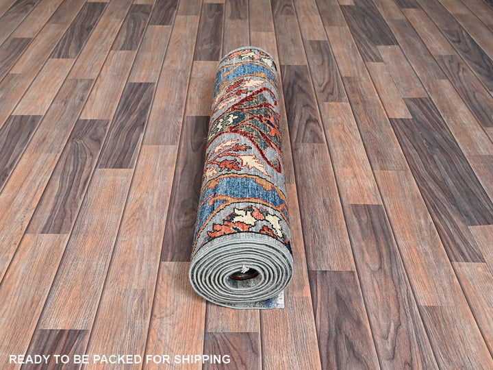 2'8" x 10'1" New Hand Knotted Grey Wool Runner Oriental Rug - MOA1021111