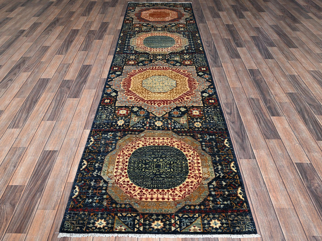 2'9" x 10'2" New Hand Knotted Blue Wool Runner Oriental Rug - MOA1021112