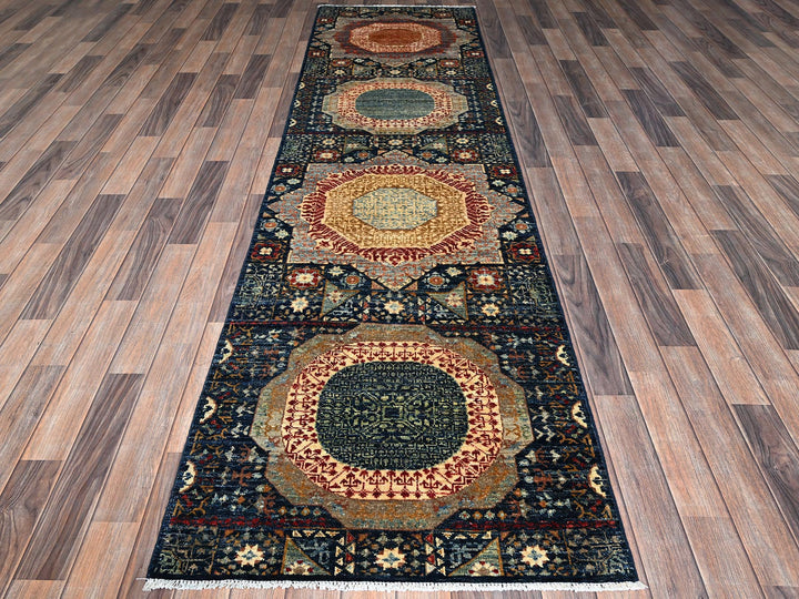 2'9" x 10'2" New Hand Knotted Blue Wool Runner Oriental Rug - MOA1021112
