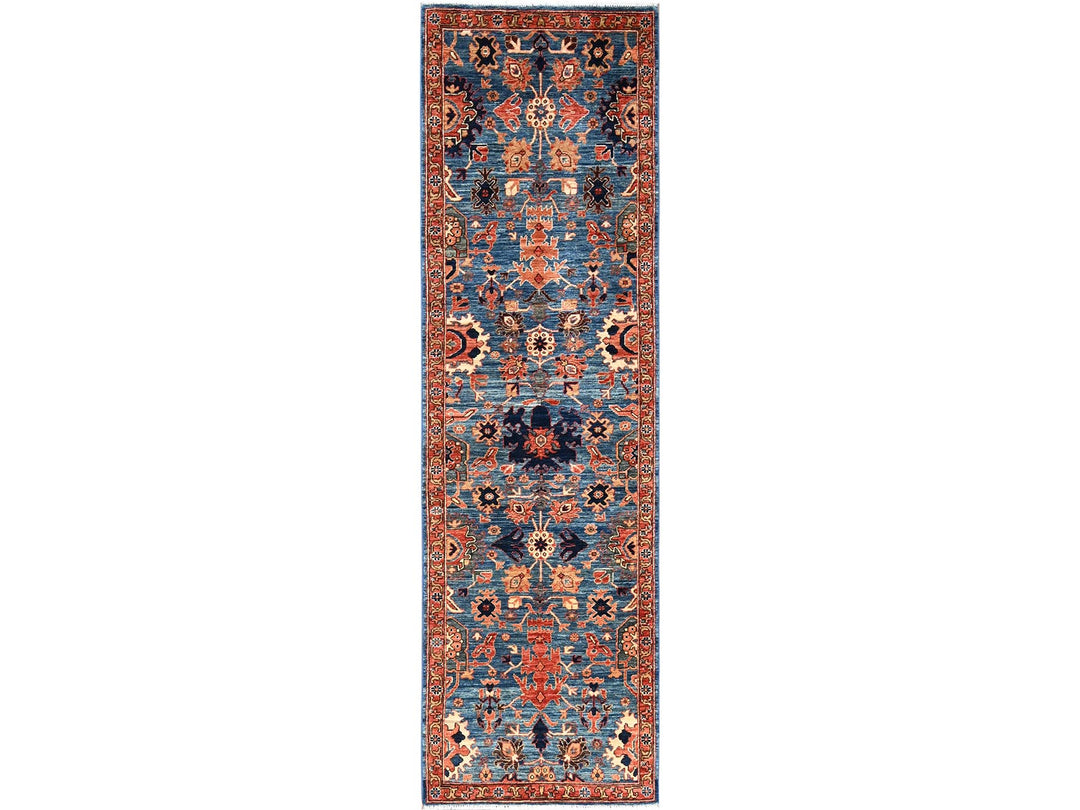 2'10" x 9'7" New Hand Knotted Blue Wool Runner Oriental Rug - MOA1021115