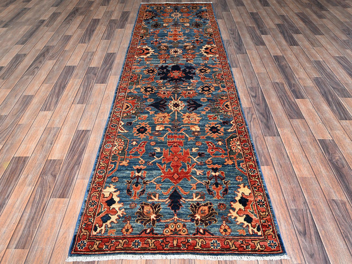 2'10" x 9'7" New Hand Knotted Blue Wool Runner Oriental Rug - MOA1021115