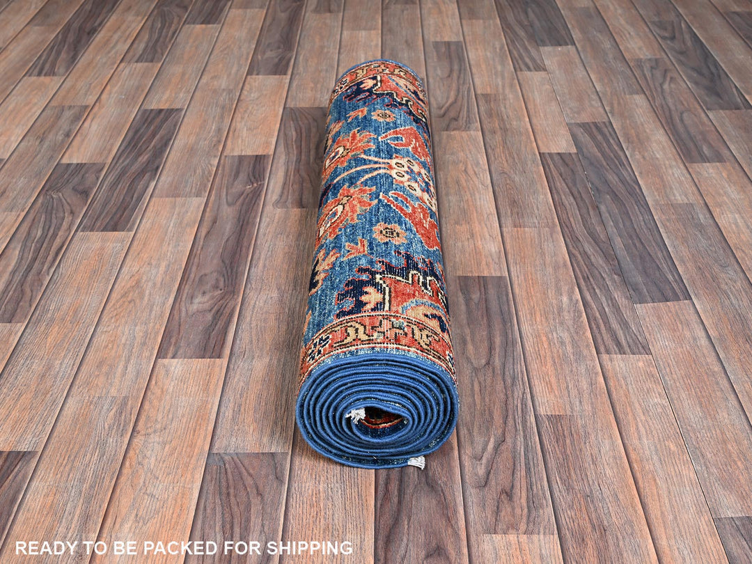 2'10" x 9'7" New Hand Knotted Blue Wool Runner Oriental Rug - MOA1021115