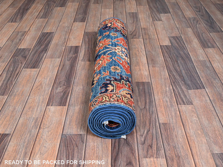 2'10" x 9'7" New Hand Knotted Blue Wool Runner Oriental Rug - MOA1021115