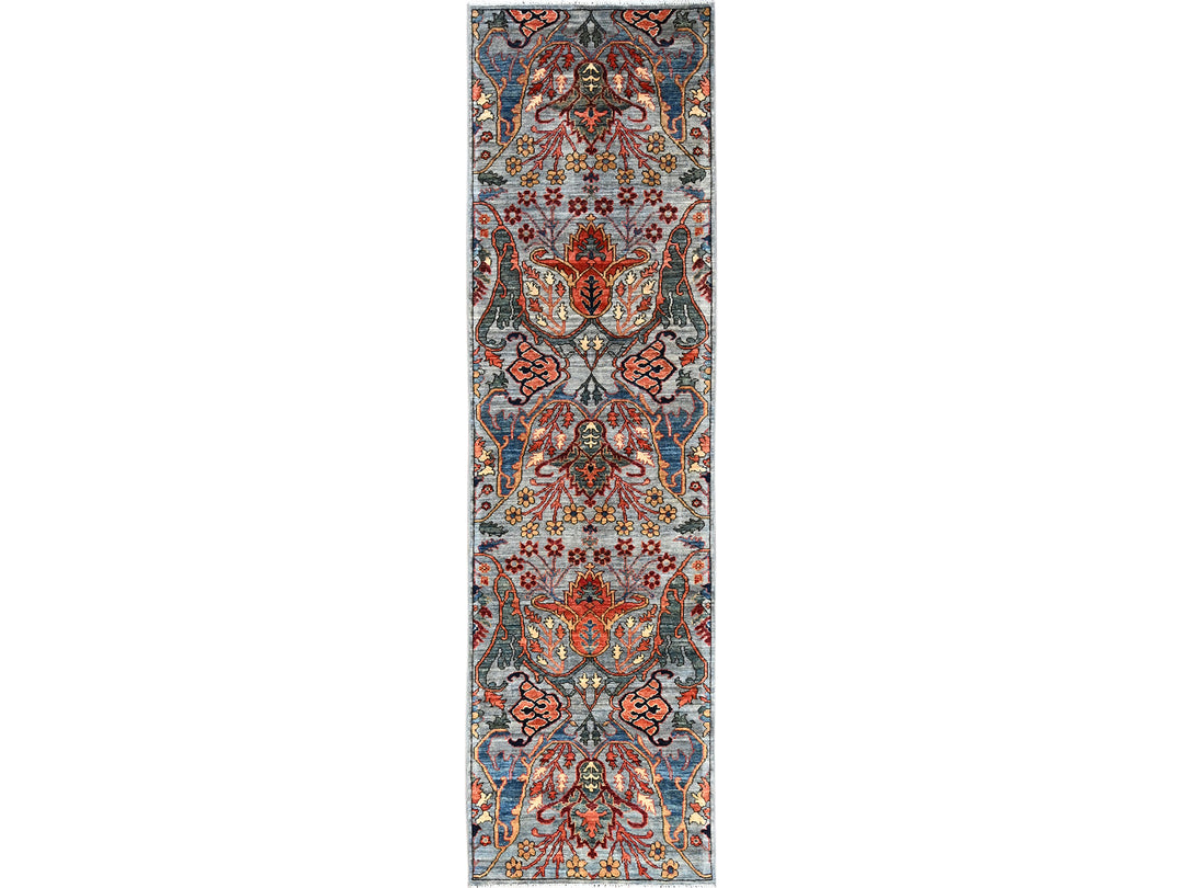 2'9" x 9'11" New Hand Knotted Grey Wool Runner Oriental Rug - MOA1021116