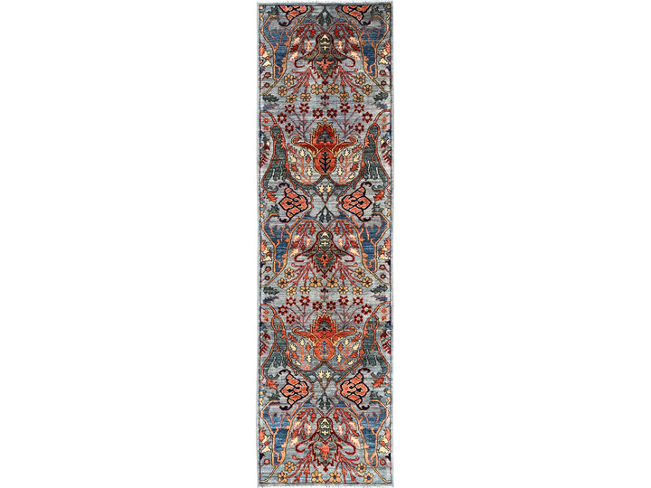 2'9" x 9'11" New Hand Knotted Grey Wool Runner Oriental Rug - MOA1021116