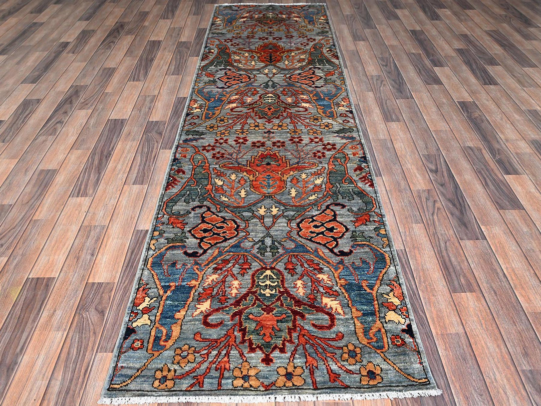 2'9" x 9'11" New Hand Knotted Grey Wool Runner Oriental Rug - MOA1021116