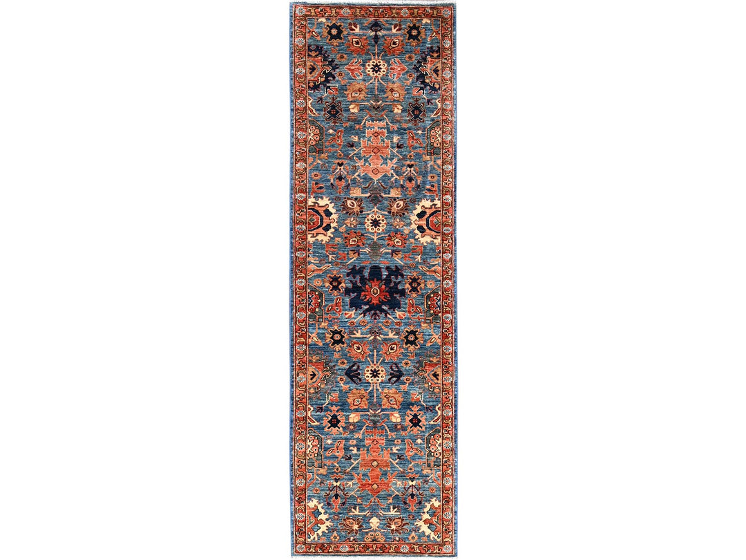 2'11" x 9'11" New Hand Knotted Blue Wool Runner Oriental Rug - MOA1021117