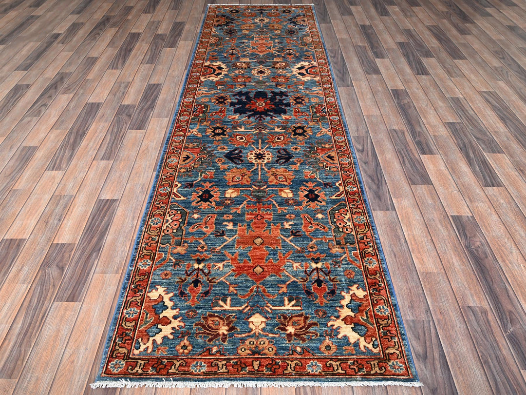 2'11" x 9'11" New Hand Knotted Blue Wool Runner Oriental Rug - MOA1021117