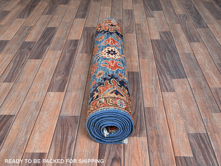 2'11" x 9'11" New Hand Knotted Blue Wool Runner Oriental Rug - MOA1021117