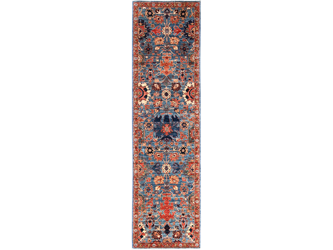2'9" x 10'1" New Hand Knotted Blue Wool Runner Oriental Rug - MOA1021119