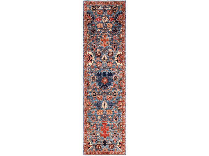 2'9" x 10'1" New Hand Knotted Blue Wool Runner Oriental Rug - MOA1021119