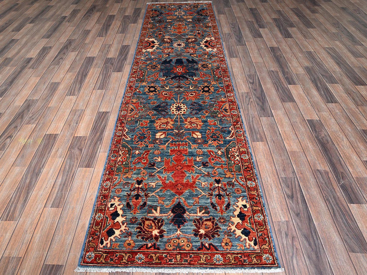 2'9" x 10'1" New Hand Knotted Blue Wool Runner Oriental Rug - MOA1021119