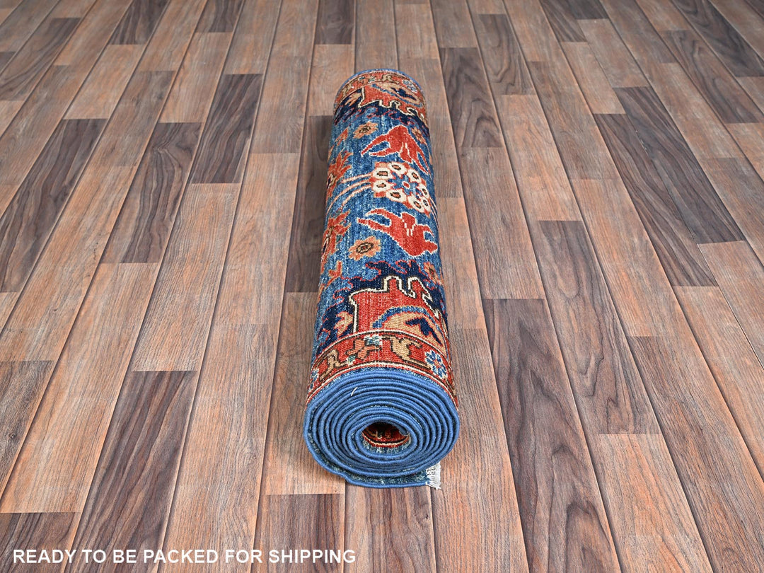 2'9" x 10'1" New Hand Knotted Blue Wool Runner Oriental Rug - MOA1021119