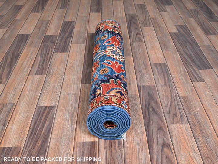 2'9" x 10'1" New Hand Knotted Blue Wool Runner Oriental Rug - MOA1021119