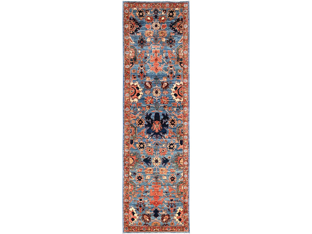 2'7" x 9'9" New Hand Knotted Blue Wool Runner Oriental Rug - MOA1021120