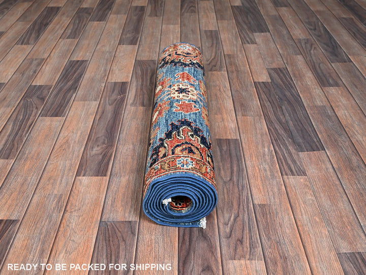 2'7" x 9'9" New Hand Knotted Blue Wool Runner Oriental Rug - MOA1021120