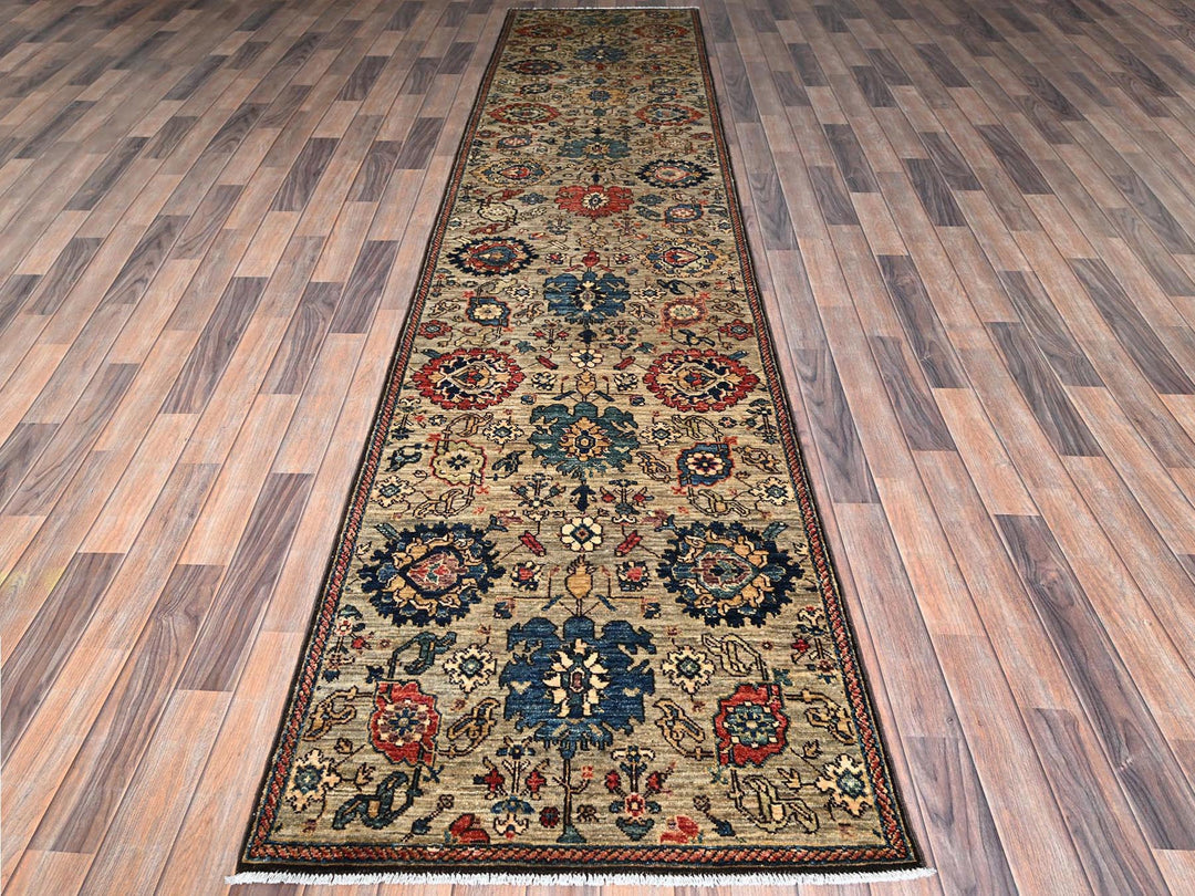 3'0" x 13'11" New Hand Knotted Brown Wool Runner Oriental Rug - MOA1021127