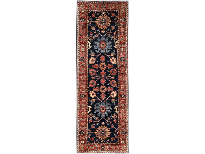 2'6" x 7'10" New Hand Knotted Blue Wool Runner Oriental Rug - MOA1021128