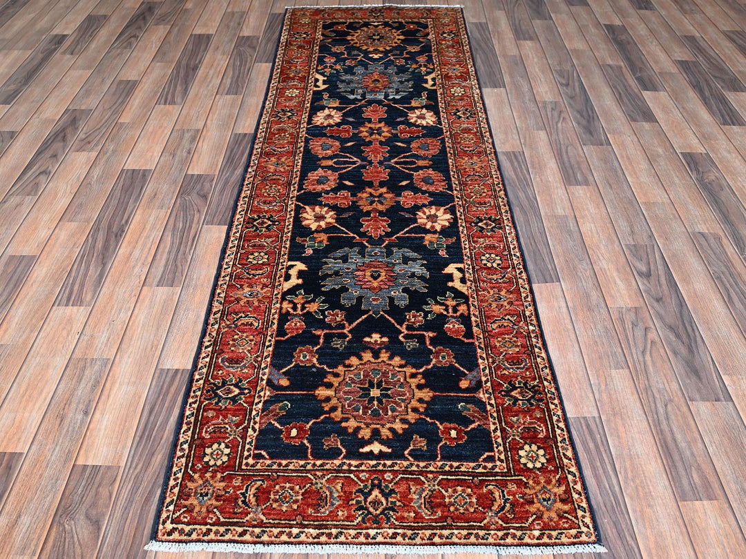2'6" x 7'10" New Hand Knotted Blue Wool Runner Oriental Rug - MOA1021128