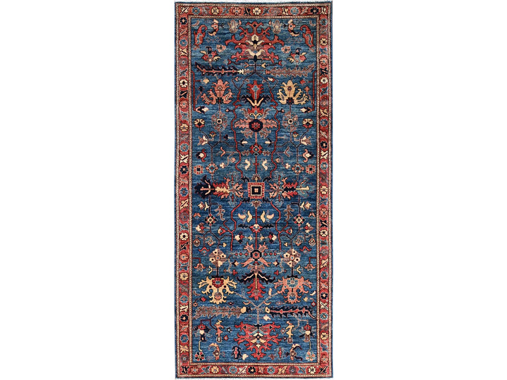4'2" x 10'0" New Hand Knotted Blue Wool Runner Oriental Rug - MOA1021129
