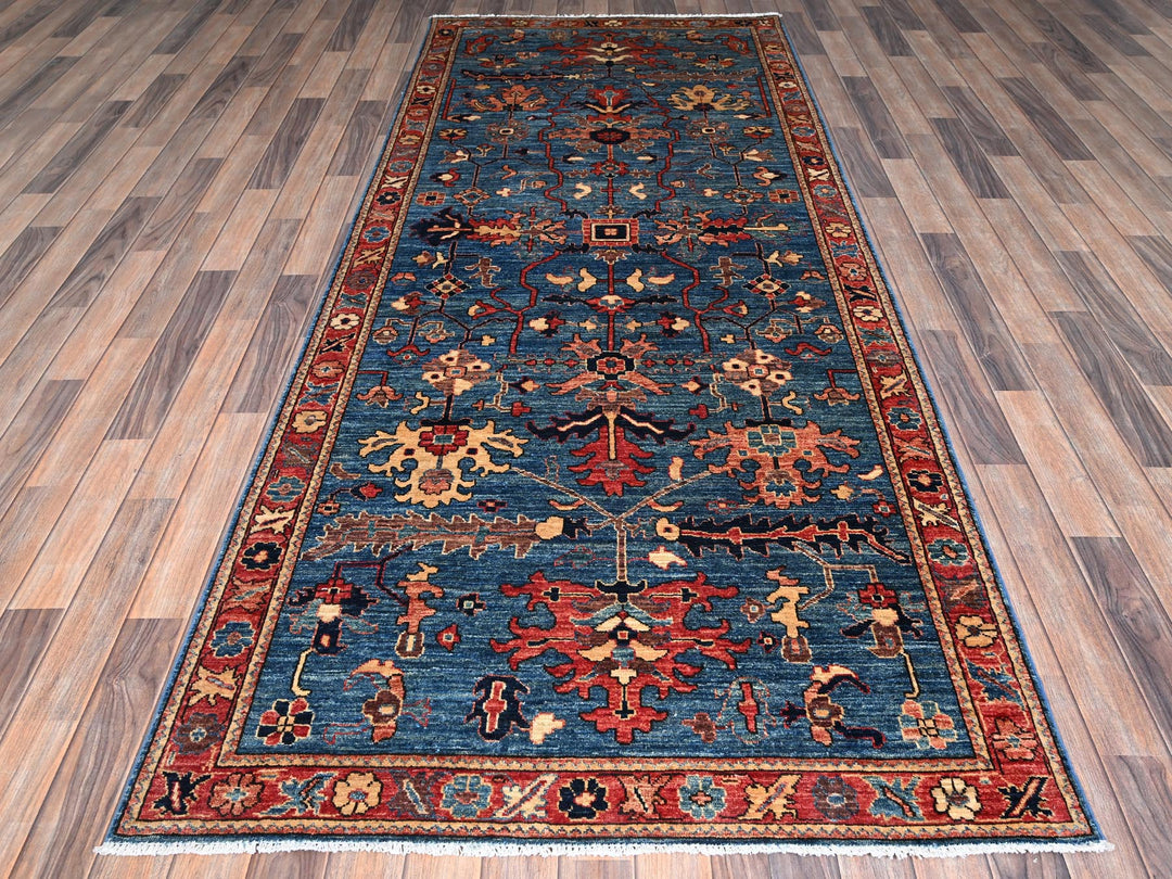 4'2" x 10'0" New Hand Knotted Blue Wool Runner Oriental Rug - MOA1021129