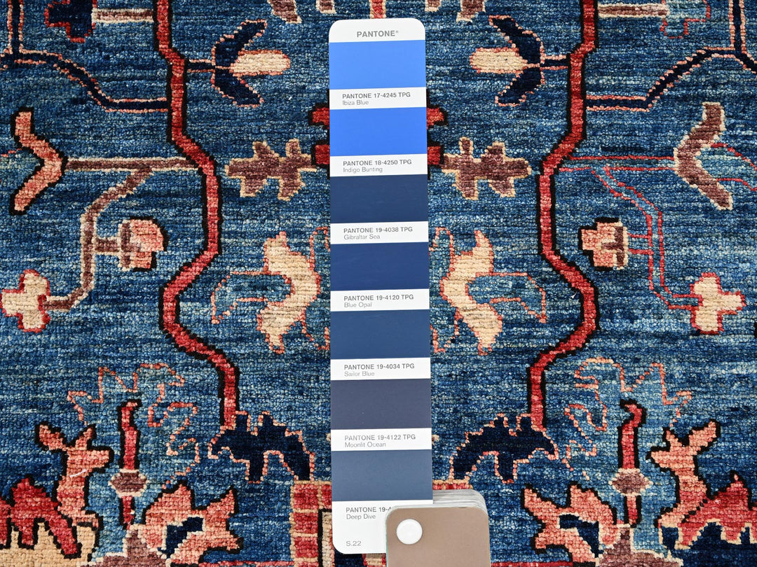 4'2" x 10'0" New Hand Knotted Blue Wool Runner Oriental Rug - MOA1021129