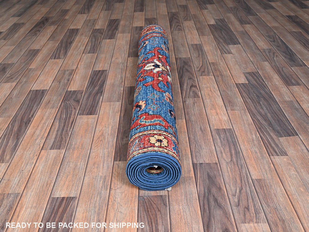 4'2" x 10'0" New Hand Knotted Blue Wool Runner Oriental Rug - MOA1021129