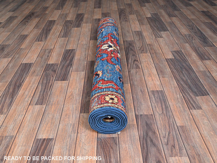 4'2" x 10'0" New Hand Knotted Blue Wool Runner Oriental Rug - MOA1021129