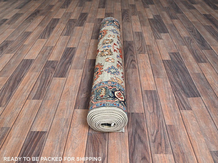 4'2" x 11'9" New Hand Knotted Green Wool Runner Oriental Rug - MOA1021130