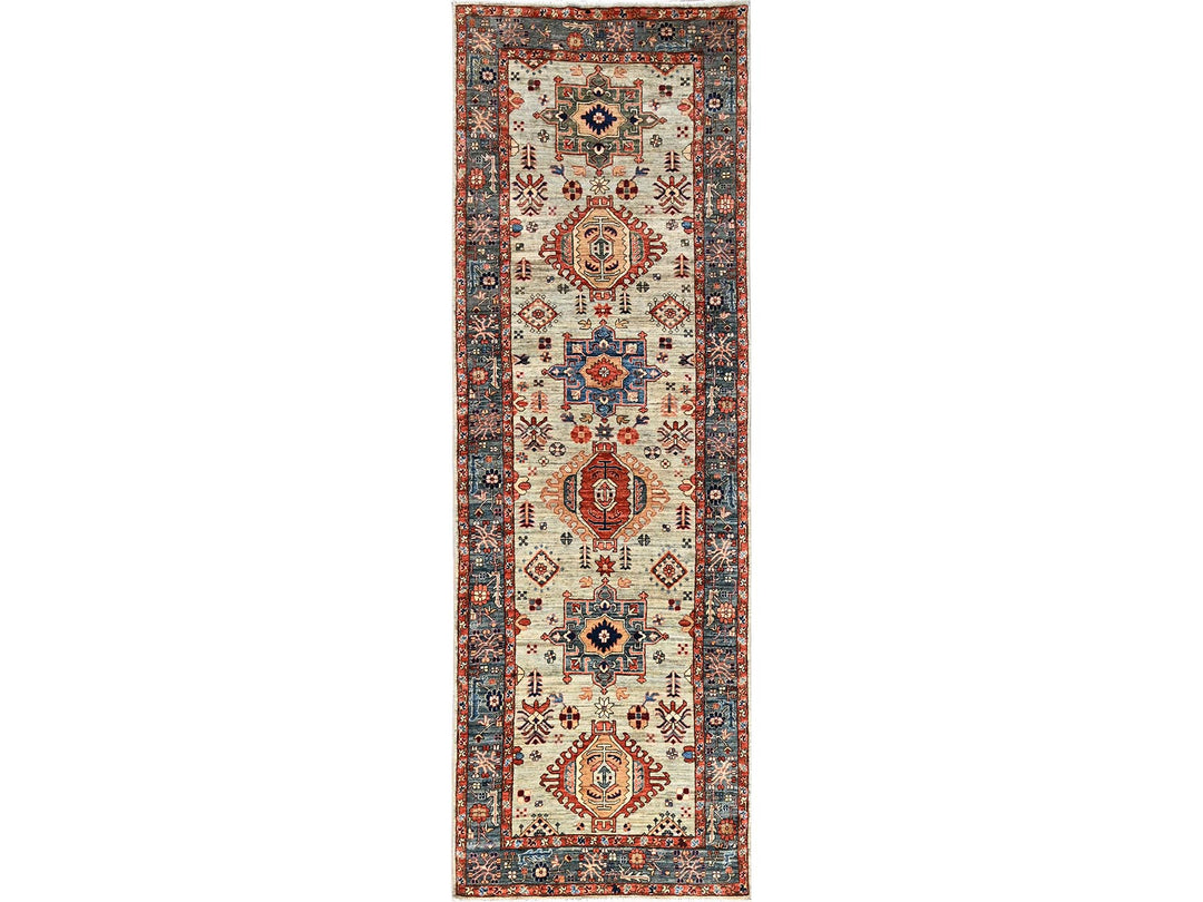4'3" x 13'1" New Hand Knotted Green Wool Runner Oriental Rug - MOA1021131