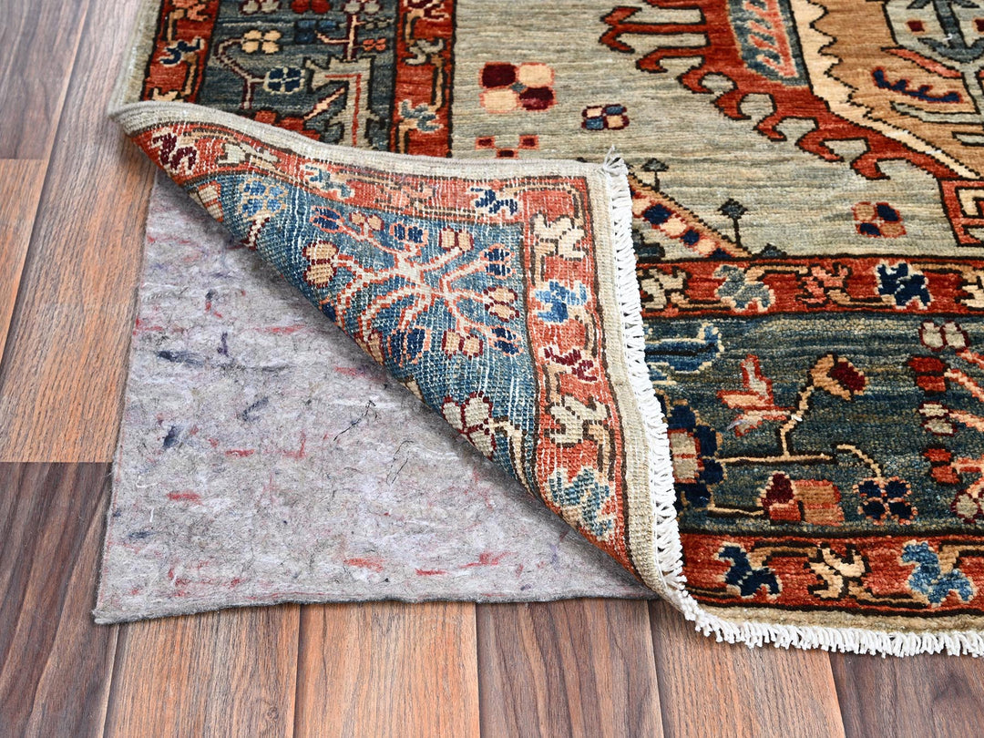 4'3" x 13'1" New Hand Knotted Green Wool Runner Oriental Rug - MOA1021131