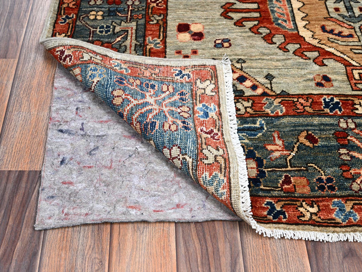 4'3" x 13'1" New Hand Knotted Green Wool Runner Oriental Rug - MOA1021131