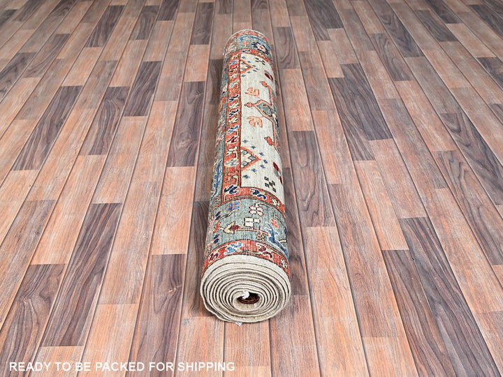 4'3" x 13'1" New Hand Knotted Green Wool Runner Oriental Rug - MOA1021131