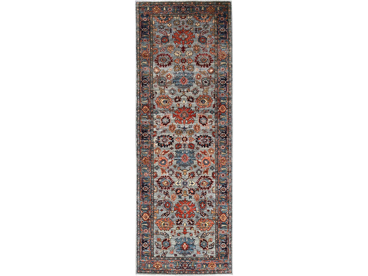 4'1" x 11'9" New Hand Knotted Grey Wool Runner Oriental Rug - MOA1021132
