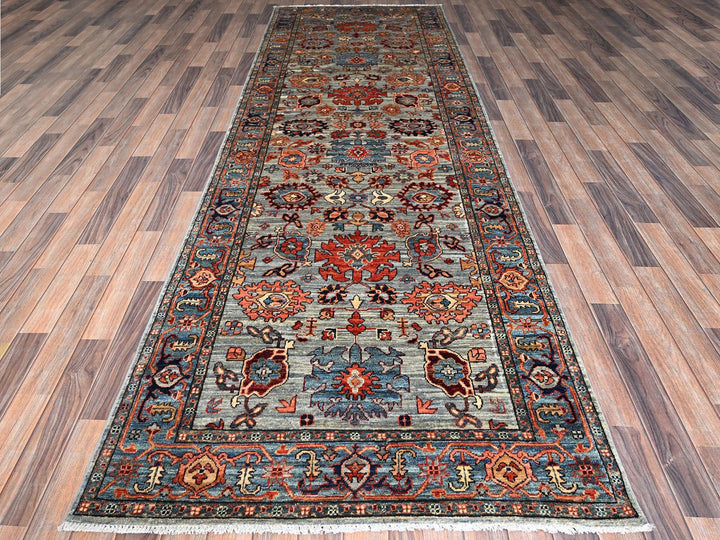 4'1" x 11'9" New Hand Knotted Grey Wool Runner Oriental Rug - MOA1021132