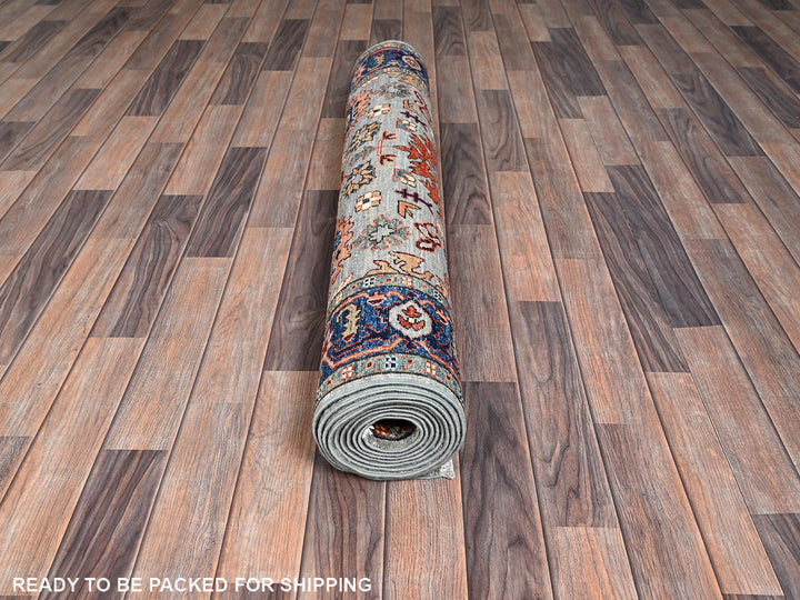 4'1" x 11'9" New Hand Knotted Grey Wool Runner Oriental Rug - MOA1021132