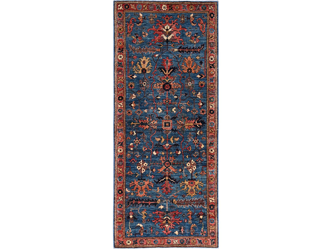 4'1" x 9'10" New Hand Knotted Blue Wool Runner Oriental Rug - MOA1021135