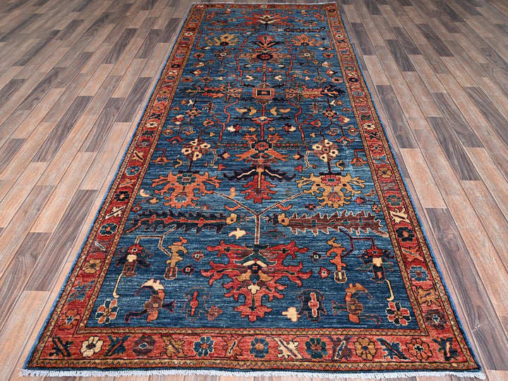 4'1" x 9'10" New Hand Knotted Blue Wool Runner Oriental Rug - MOA1021135