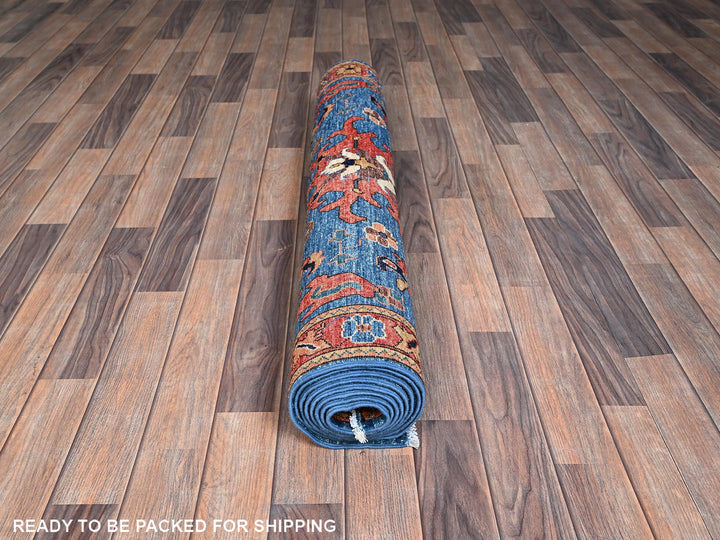 4'1" x 9'10" New Hand Knotted Blue Wool Runner Oriental Rug - MOA1021135
