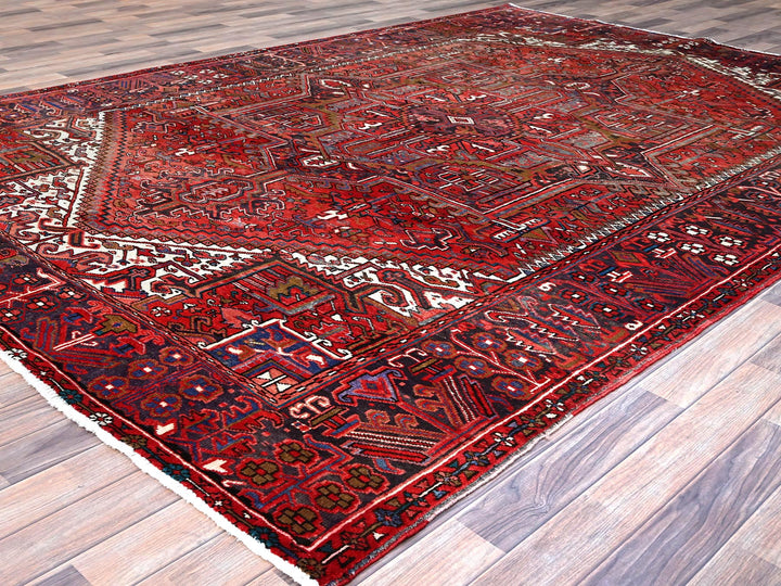 7'10" x 11'4" Vintage Hand Knotted Red Wool Rectangle Oriental Rug - MOA102113