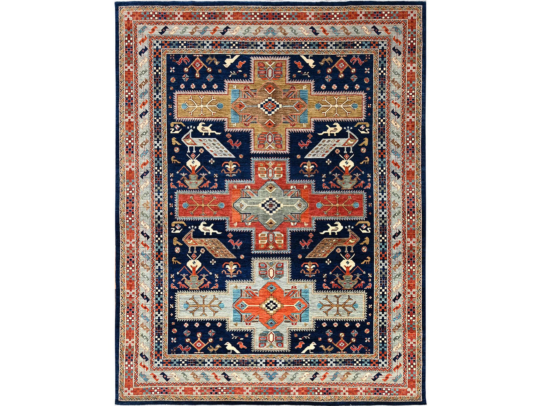 8'10" x 11'6" New Hand Knotted Blue Wool Rectangle Oriental Rug - MOA1021142