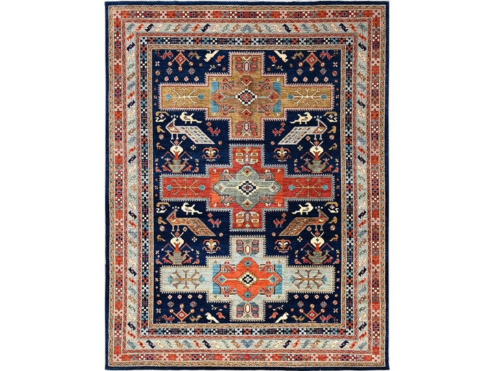 8'10" x 11'6" New Hand Knotted Blue Wool Rectangle Oriental Rug - MOA1021142