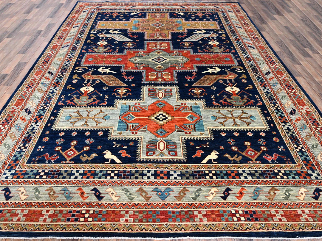 8'10" x 11'6" New Hand Knotted Blue Wool Rectangle Oriental Rug - MOA1021142