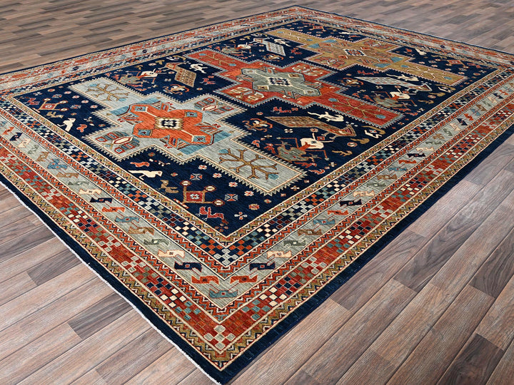 8'10" x 11'6" New Hand Knotted Blue Wool Rectangle Oriental Rug - MOA1021142